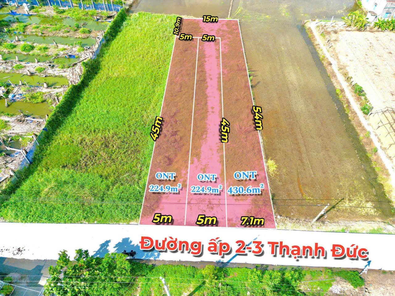 Bán đất thổ cư nở hậu đường liên ấp 2-3 , xã Thạnh Đức , Bến Lức dt 430m2 giá giảm còn 2 tỷ