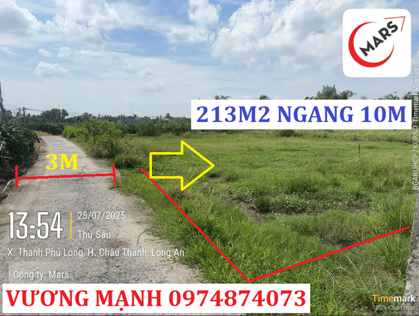 BÁN ĐẤT 213M², NGANG 10M, CHÂU THÀNH, LONG AN