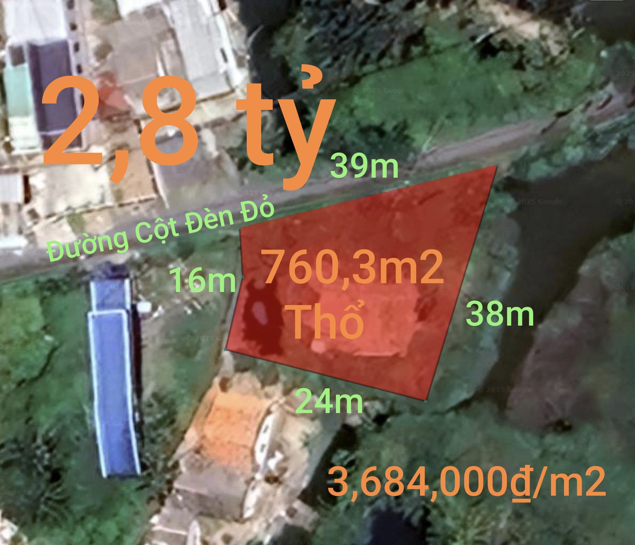 Bán đất 760,1m² full thổ cư ngang 39m giá 2.8 tỷ tại Xã Thuận Mỹ