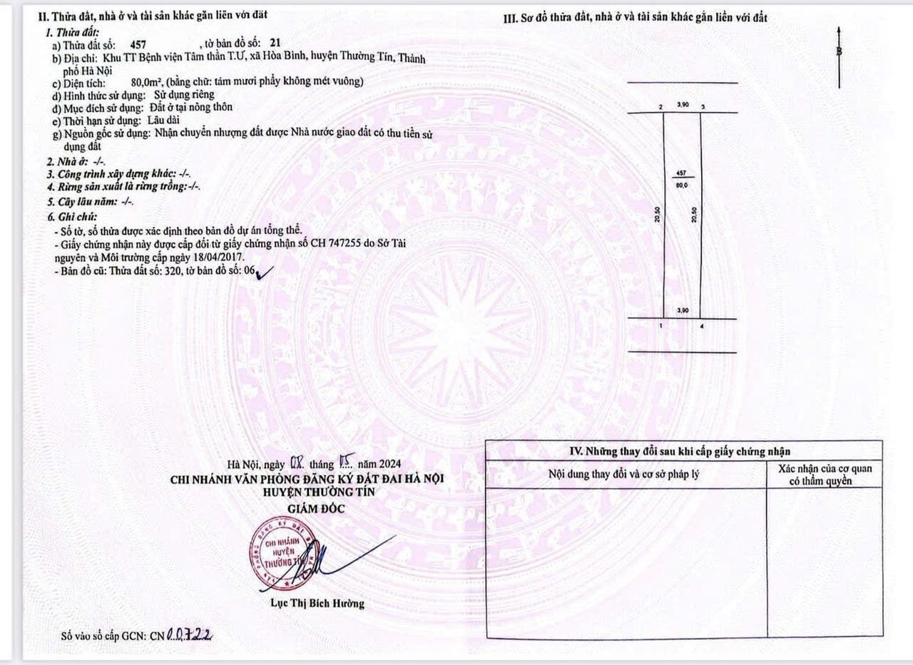 Bán đất 80m² full thổ cư ngang 3,9m giá 7.9 tỷ tại Xã Thường Tín