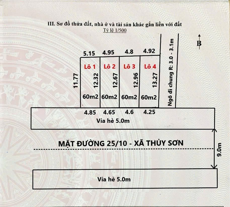Bán cắt lỗ  60m ngang 4.65 Thuỷ Sơn . Mặt đường 25/10 : kinh doanh quá OK.l/h:076.231.9990 e Thuý