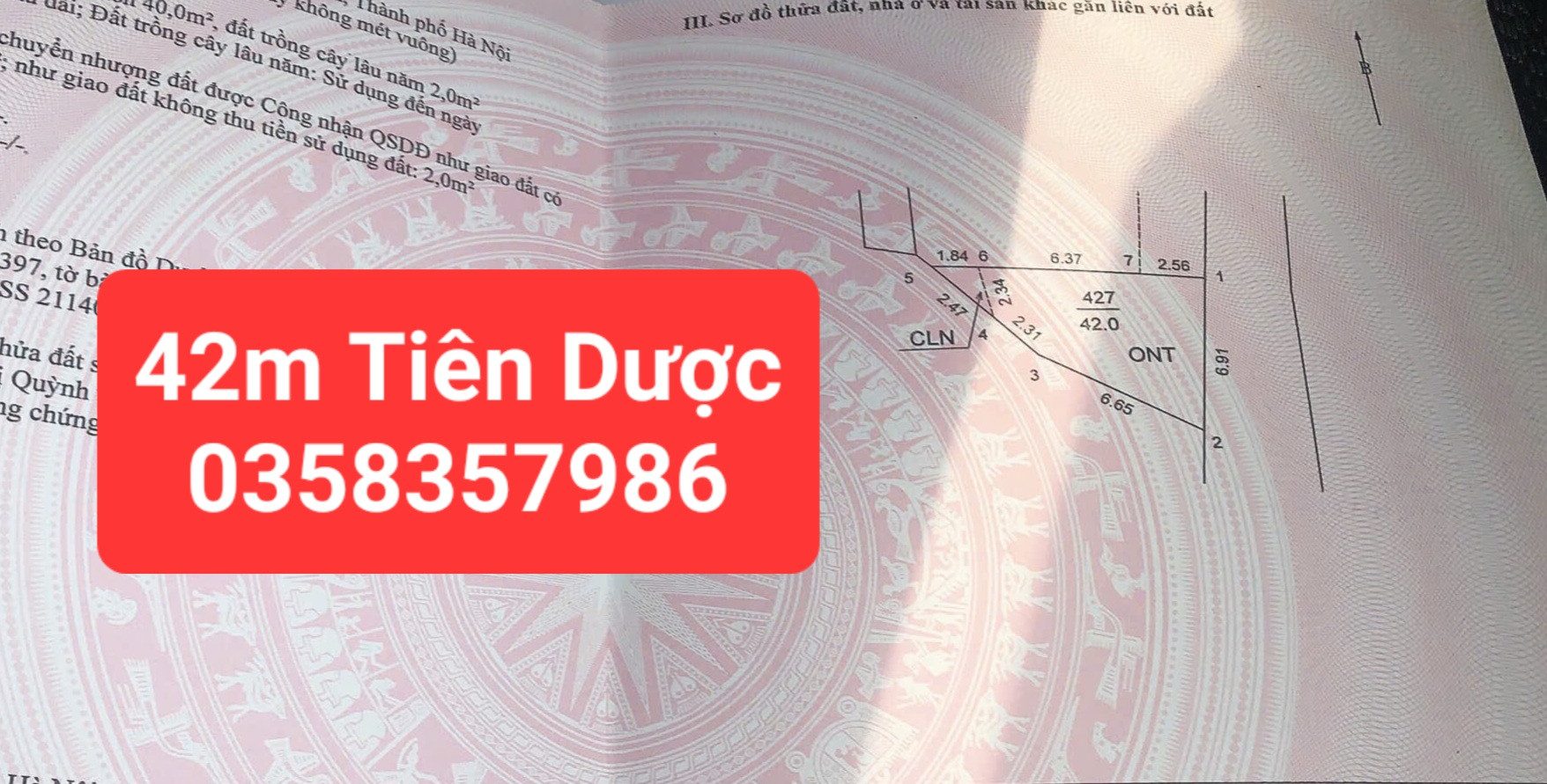 Bán đất Tiên Dược DT 42m vuông,MT 6.91m
Giá bán  1 tỷ 700 triệu