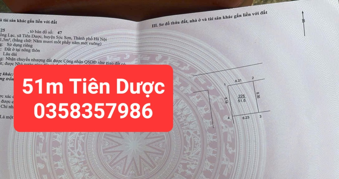 Bán đất Tiên Dược DT 51m,MT 6.21m
Giá bán2 tỷ 350 triệu