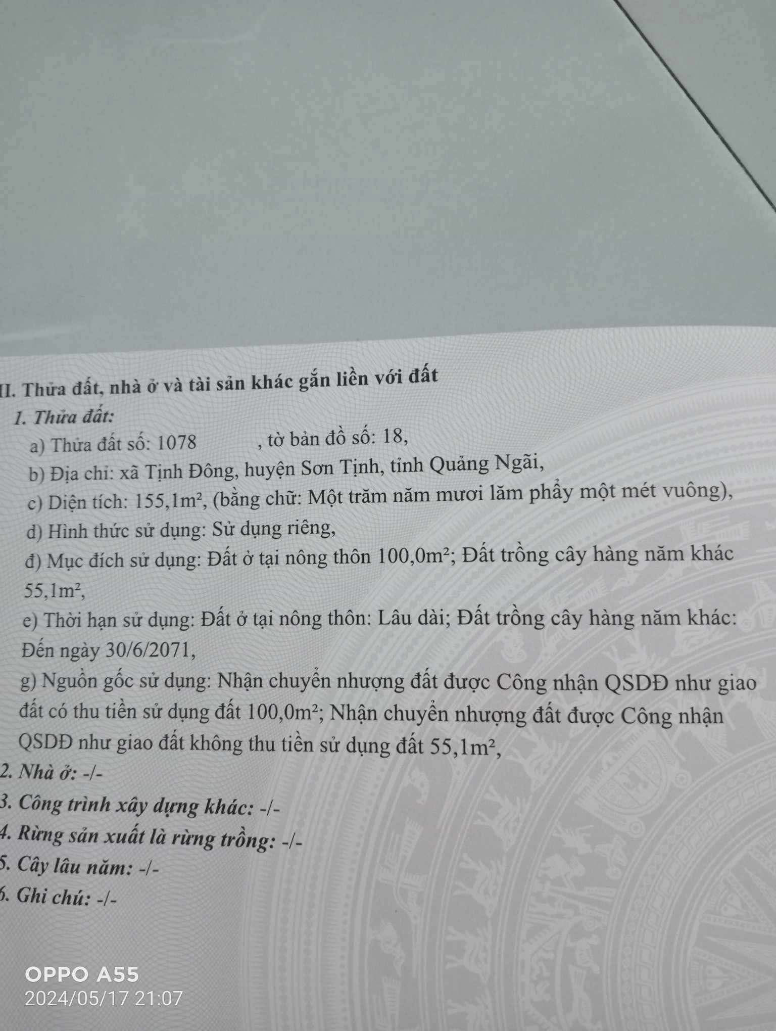 Lô đất chính chủ cần muốn bán vị bán lô đất xã trường giang ( hưng nhượng bắc, xã tịnh đông cũ, sơn tịnh, Quảng Ngãi) dt :6×25m
Giá: 259tr