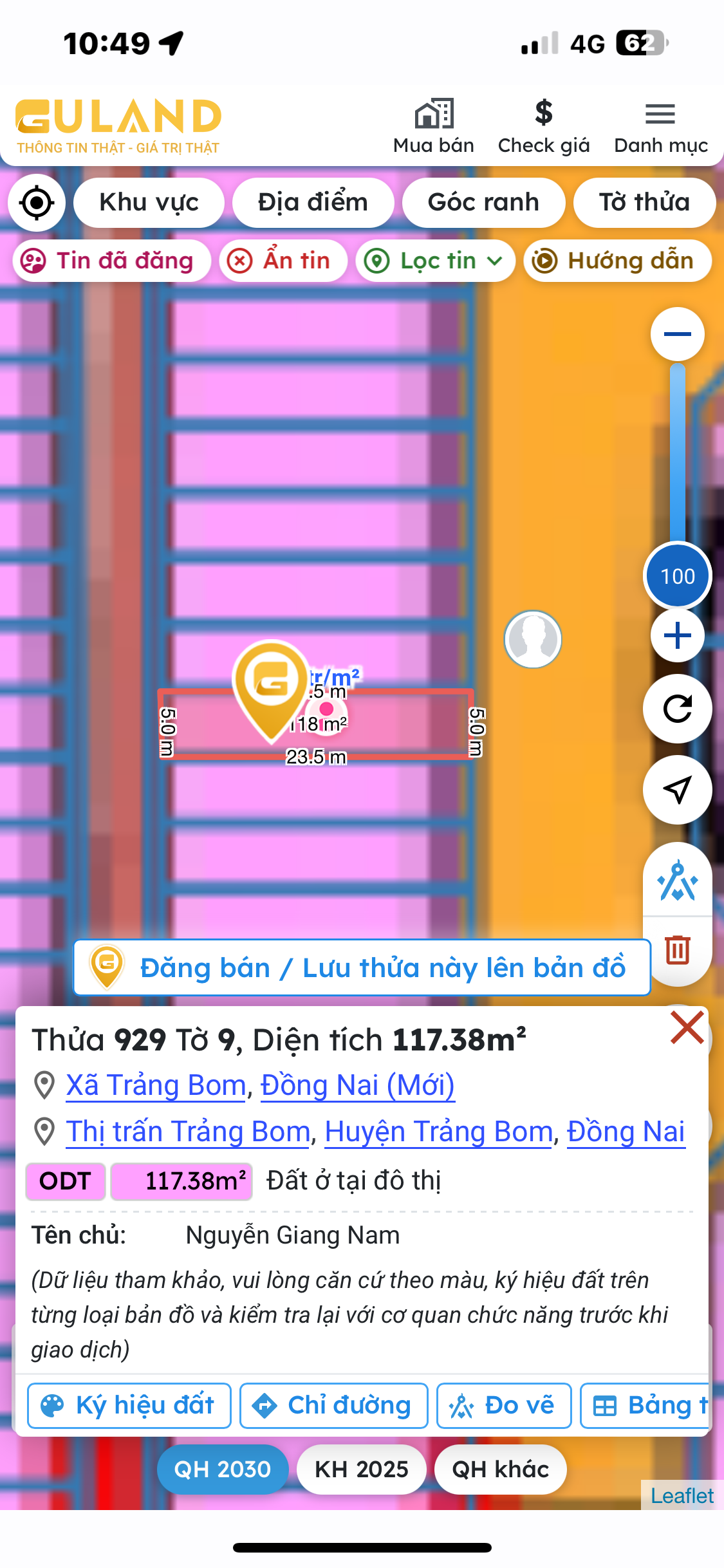 Bán đất 117.4m² ngang 5mm giá 2.7 tỷ Xã Trảng Bom