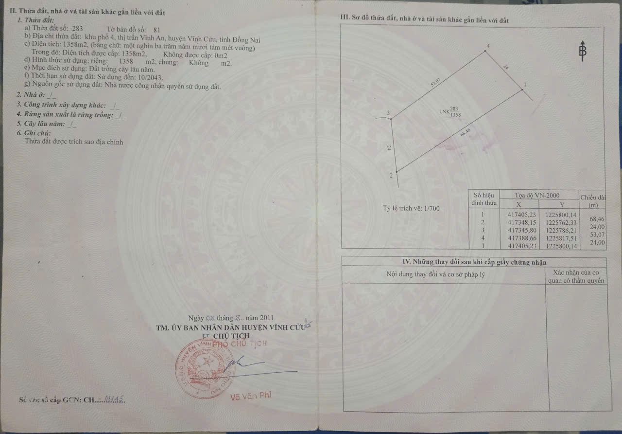 CHÍNH CHỦ CẦN BÁN 1358m² đất CLN tại Vĩnh Cửu - Đón đầu tiềm năng phát triển trung tâm đô thị tại Vĩnh Cửu