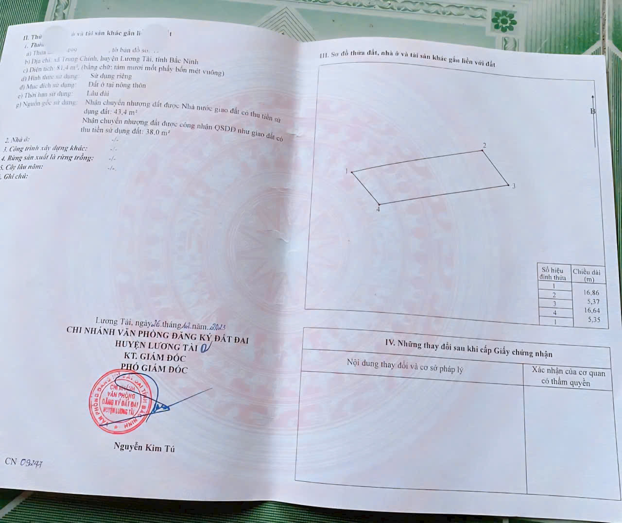 Bán đất trung tâm Xã Trung Chính , lương tài Bắc Ninh .