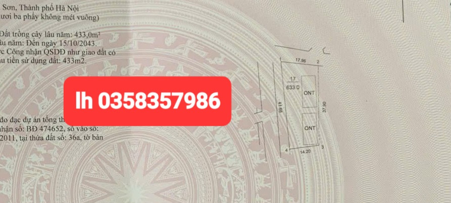 Bán đất 633m² có sẵn 200m² thổ cư ngang 17.96m giá 4.78 tỷ tại Xã Trung Giã