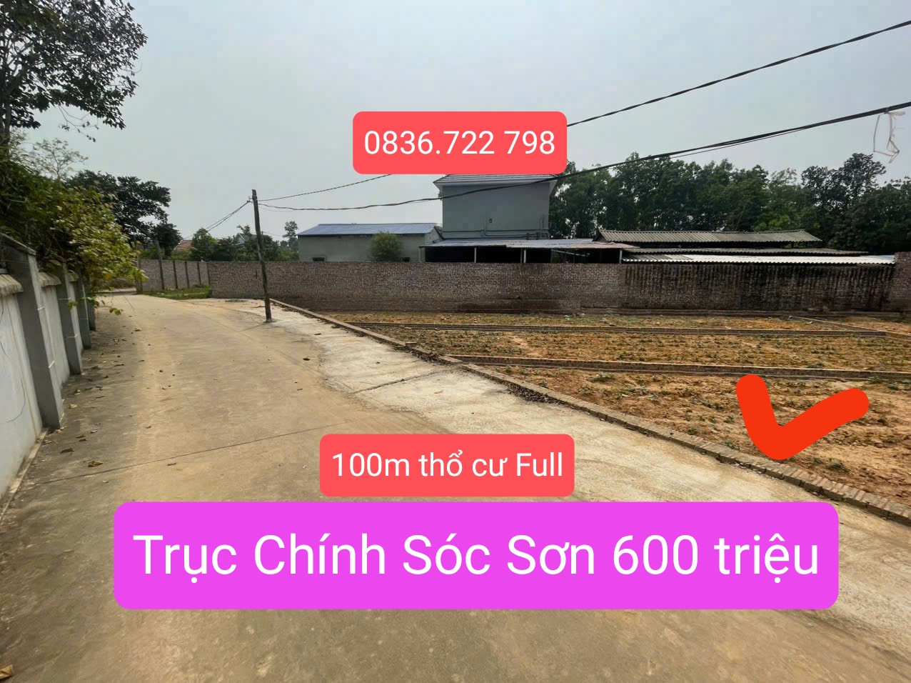 100m2 có sẵn 100 m2 thổ cư giá 600 triệu Trung Giã