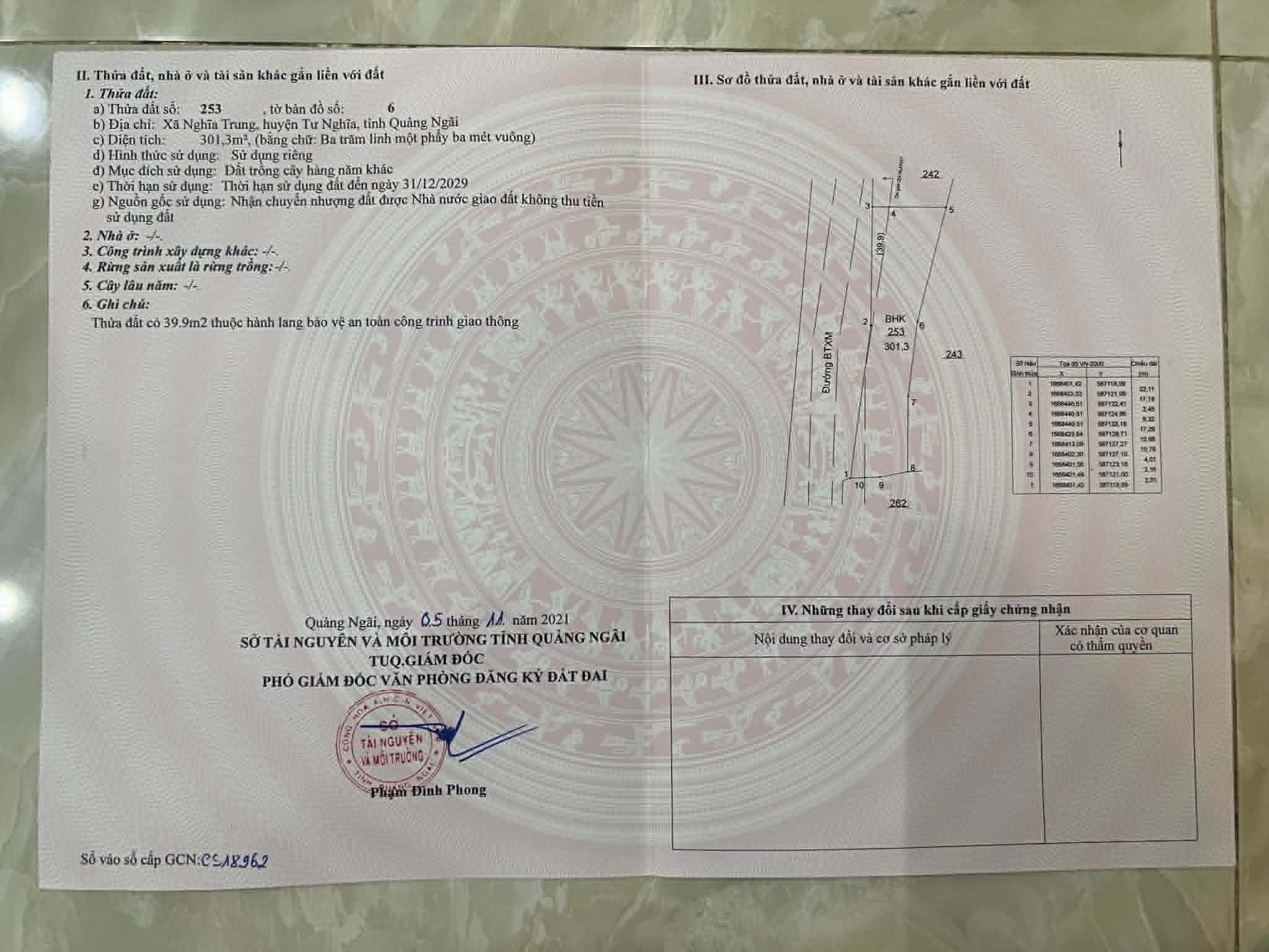 Bán Đất 303m² giá 390 triệu tại Xã Tư Nghĩa Quảng Ngãi