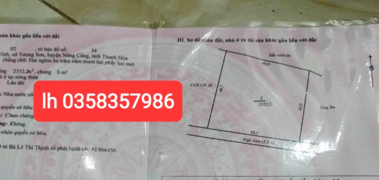 Bán đất 2352.2m² ngang 50.5m giá 2.5 tỷ Xã Tượng Lĩnh