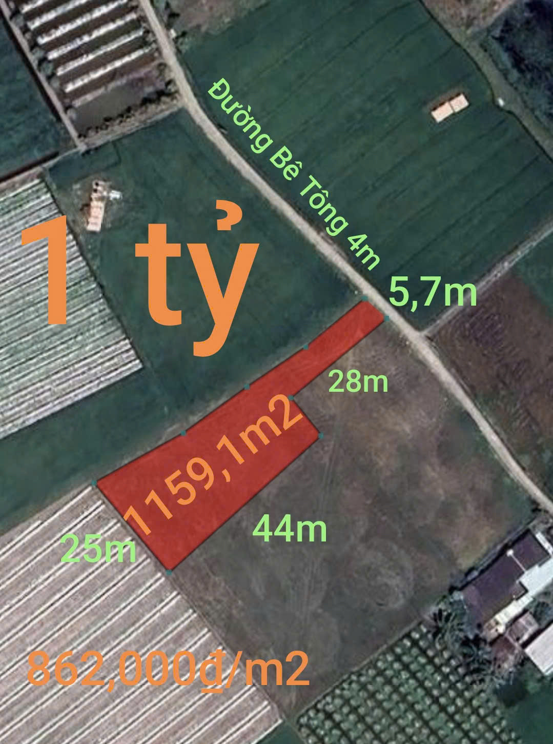 Bán đất 1159,1m² ngang 5,7m giá 1 tỷ Xã Vàm Cỏ