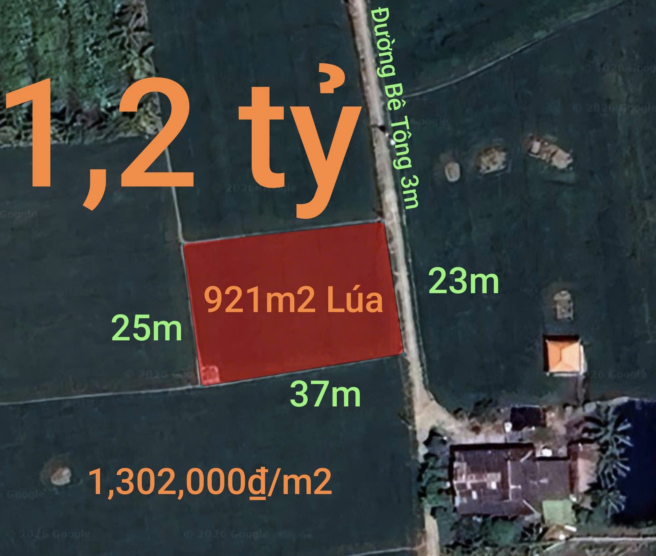 Bán đất 921m² ngang 23m giá 1.2 tỷ tại Xã Vàm Cỏ