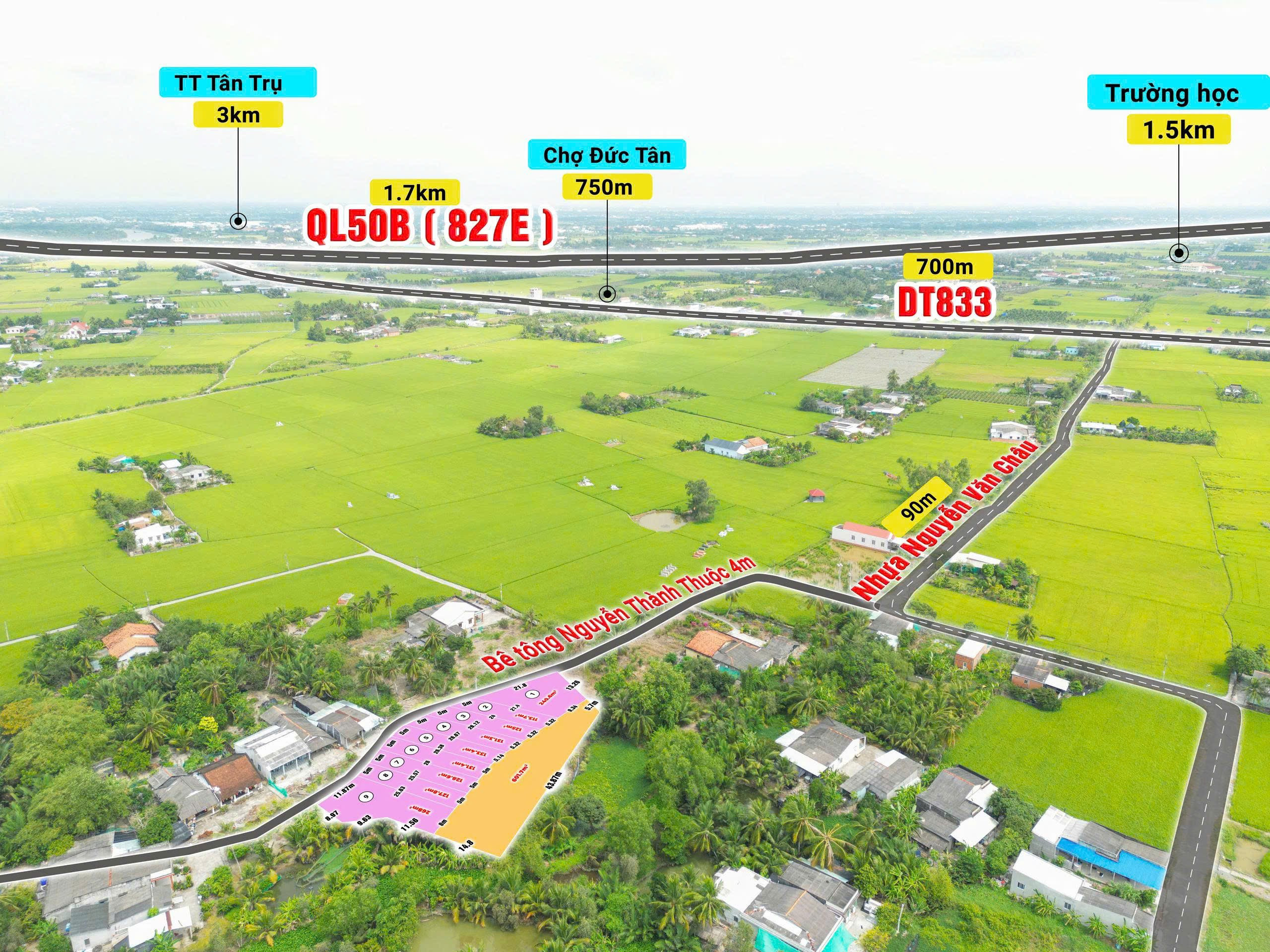 Bán đất 2001.6m² có sẵn 133m² thổ cư ngang 5m giá 365 triệu tại Xã Vàm Cỏ