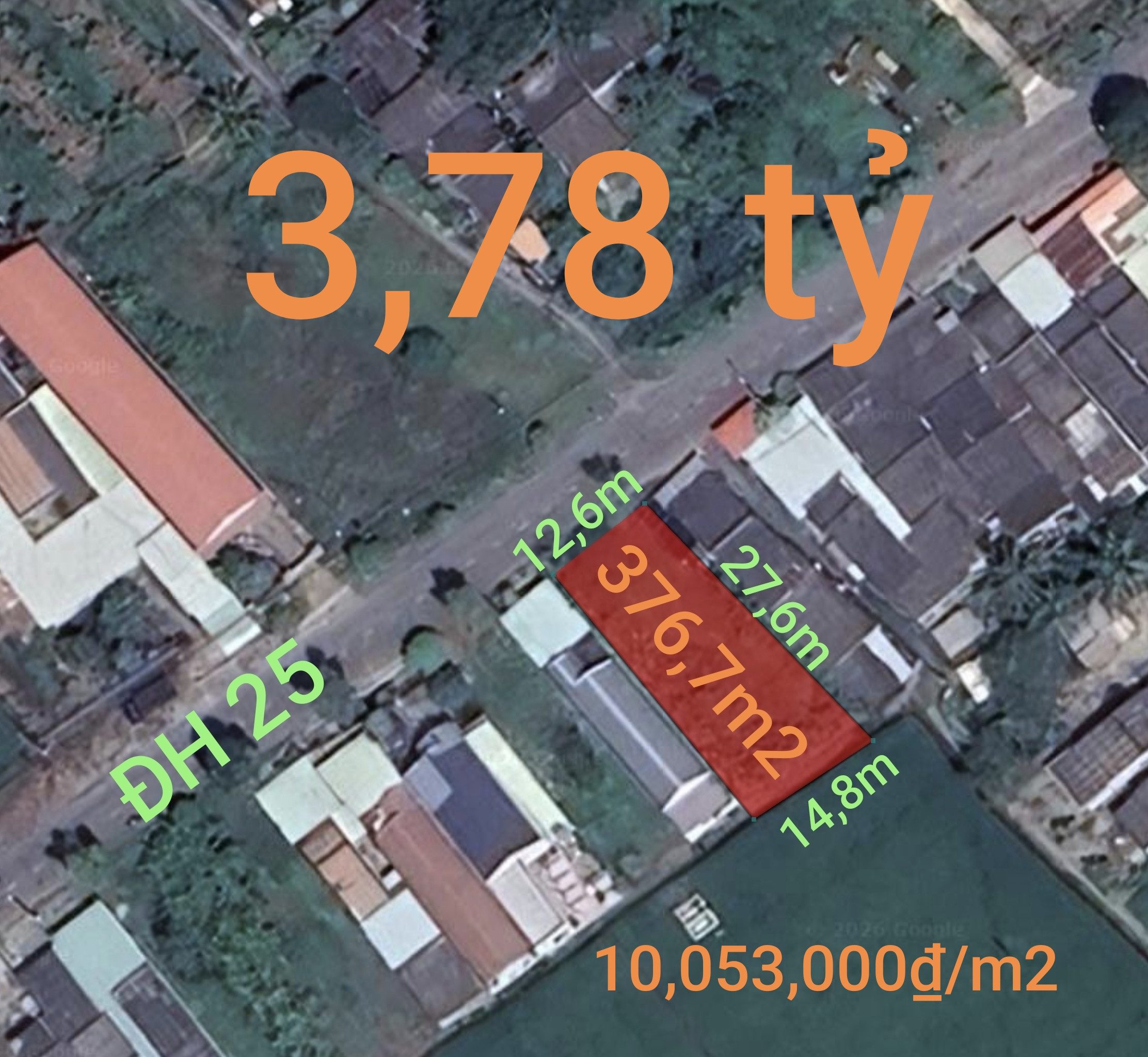 Bán đất 376,7m² full thổ cư ngang 12m giá 3.78 tỷ tại Xã Vàm Cỏ