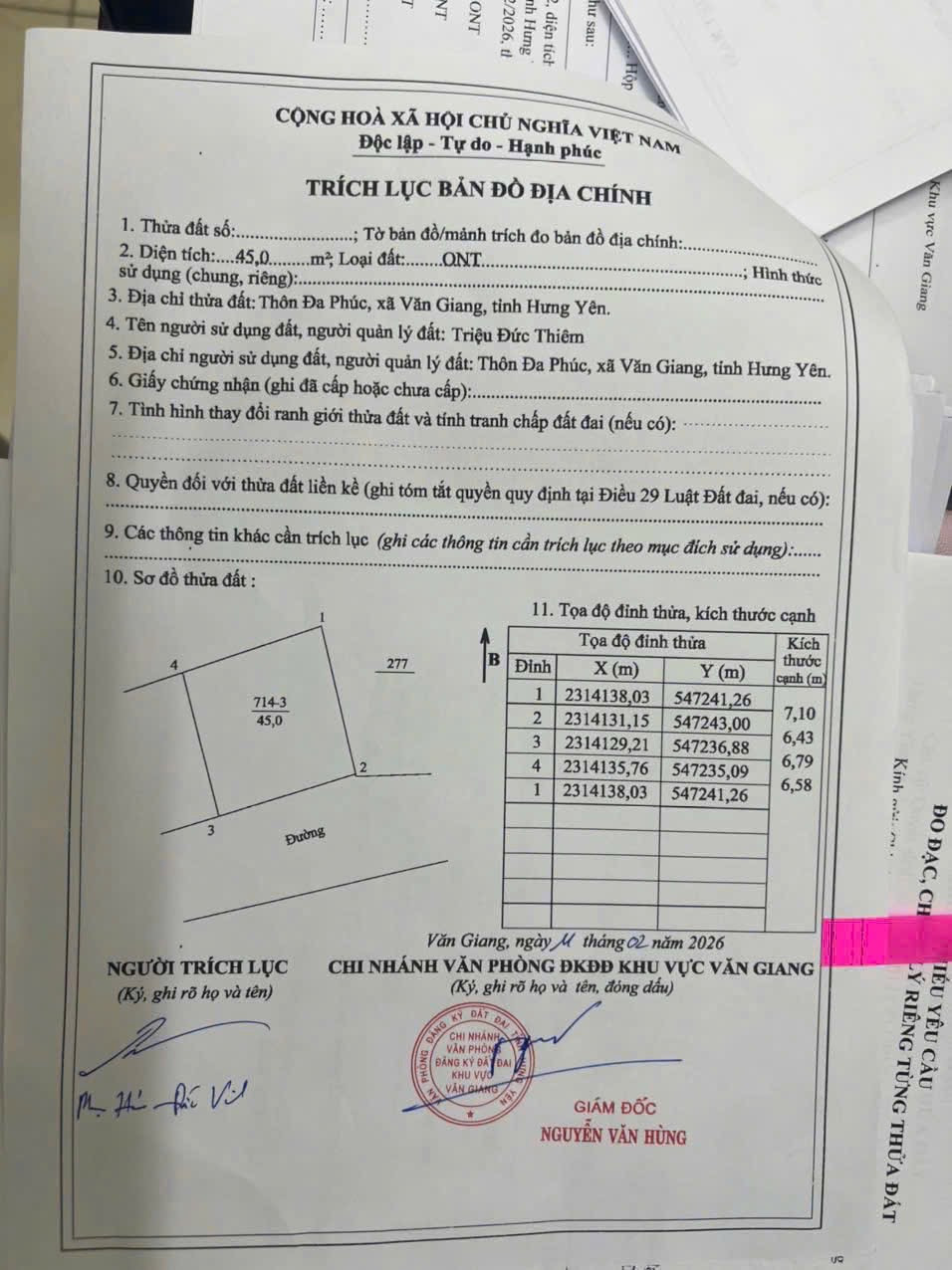 Bán đất 45m² full thổ cư ngang 7m giá 2.4 tỷ tại Xã Văn Giang