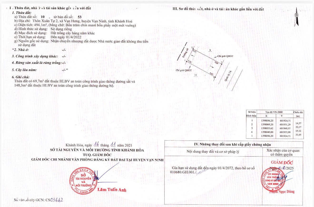 ✅Bán nhanh lô đất mặt tiền quốc lộ 1A thôn xuân tự- vạn Hưng
