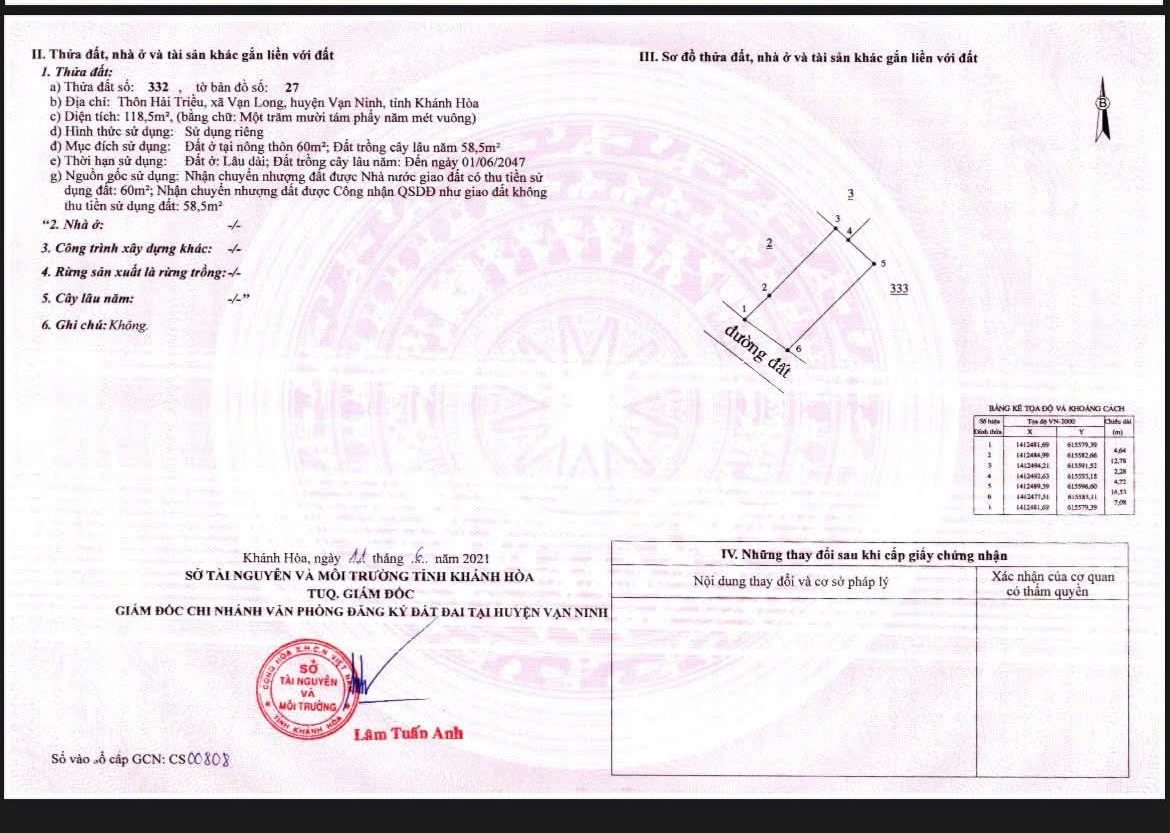 Bán Đất 118m² thổ cư 60m² giá 1.96 tỷ tại Xã Vạn Ninh Khánh Hòa