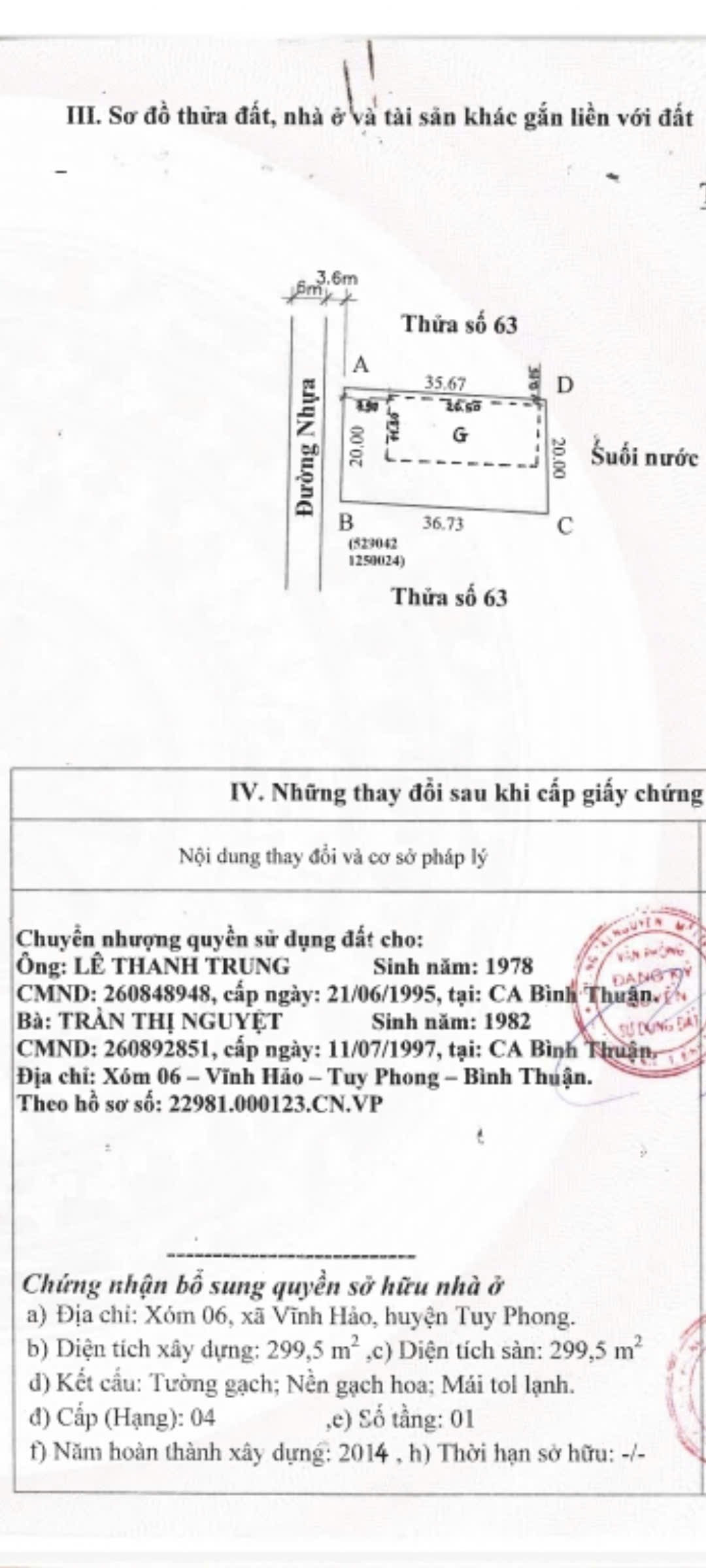 Bán nhà mặt tiền nhựa trung tâm vĩnh hảo, gần chợ khu dân cư đông đúc