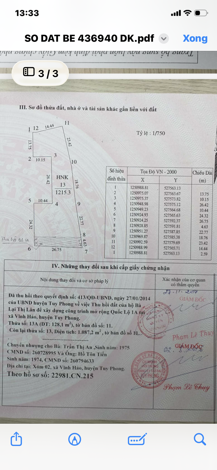 Bán 1500m2 có 268m2 thô cư.mat tien ql1a.ngay trung tâm xã Vĩnh Hảo, tỉnh Lâm Đồng