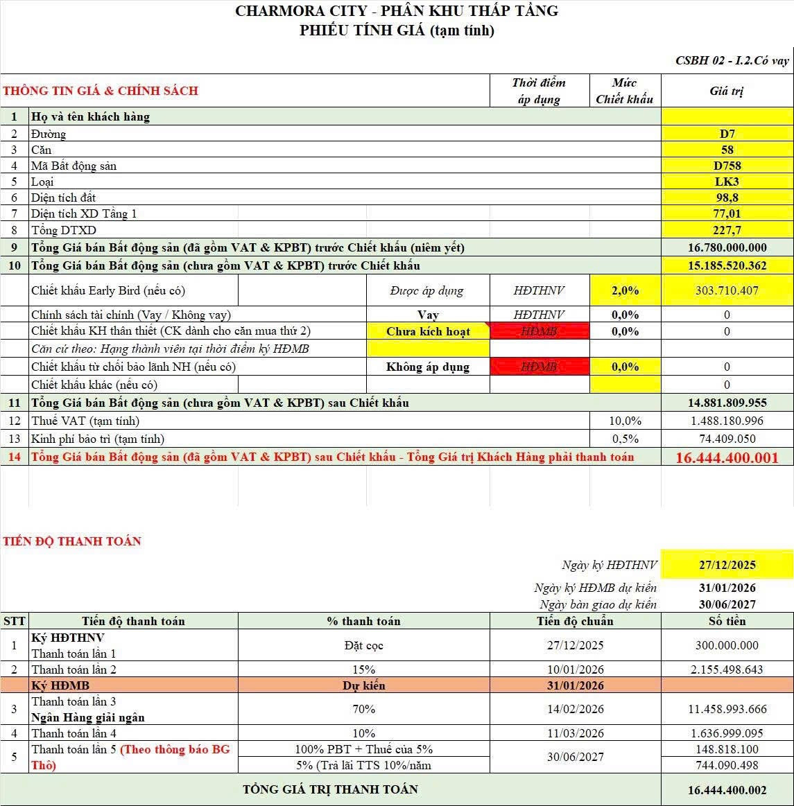 D758 khách đã vào 15% khách bán lại giá chủ đầu tư có hoa hồng cho anh em
 Diện tích đất: 98,8m^  giá 16tỷ 444 có hoa hồng cho anh em ( hàng chuyển nhượng ) giá chủ đầu tư