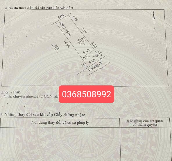 Bán đất 94m² ngang 5m giá 790 triệu Xã Xuân Cẩm