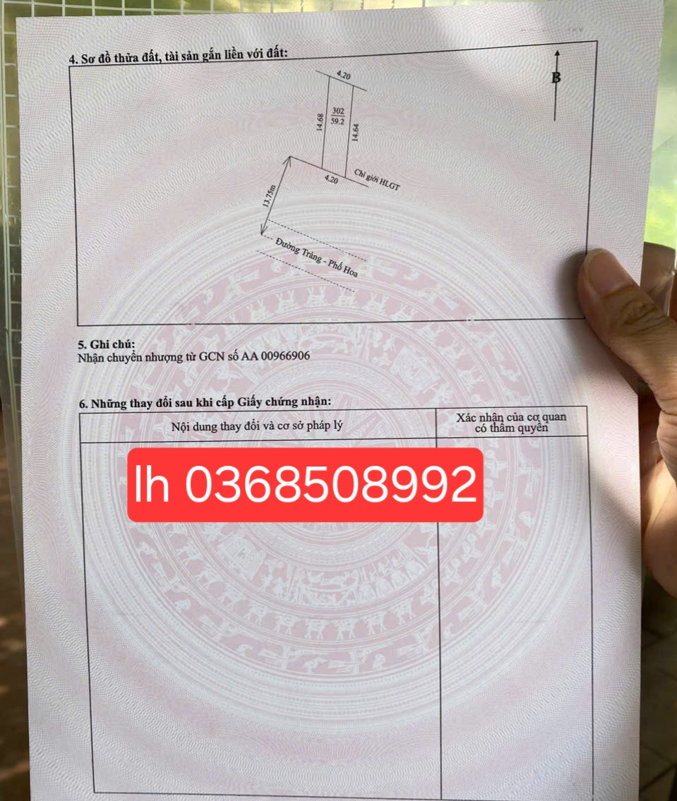 Bán đất 59,2m² ngang 4,2m giá 1.8 tỷ Xã Xuân Cẩm