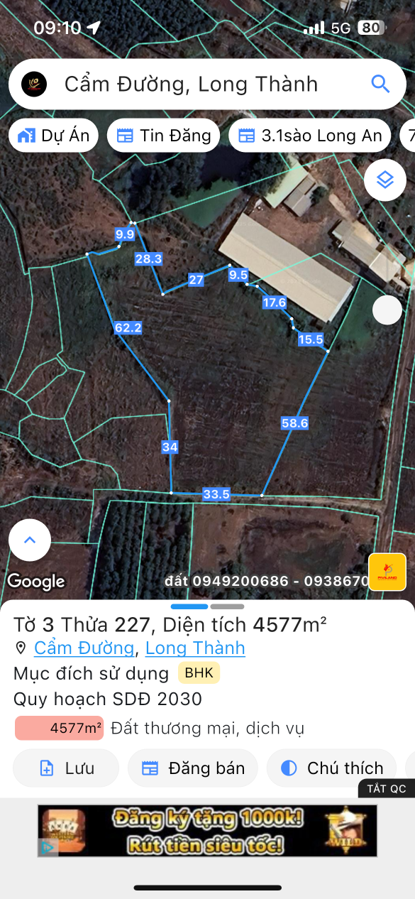 Bán đất 7000m² ngang 75m giá 17.5 tỷ Xã Xuân Đường