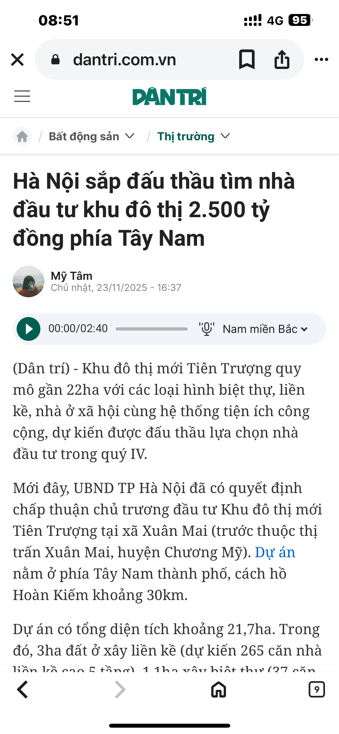 Bán đất 94.3m² có sẵn 94,3m² thổ cư ngang 5m giá 6 tỷ tại Xã Xuân Mai