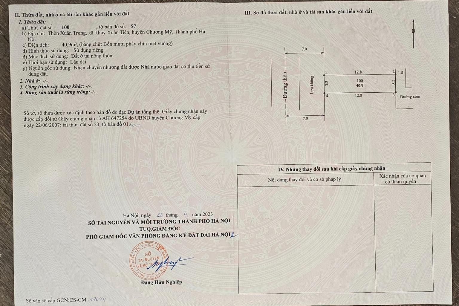 Bán đất 42.6m² có sẵn 42,6m² thổ cư ngang 3,2m giá 1.7 tỷ tại Xã Xuân Mai