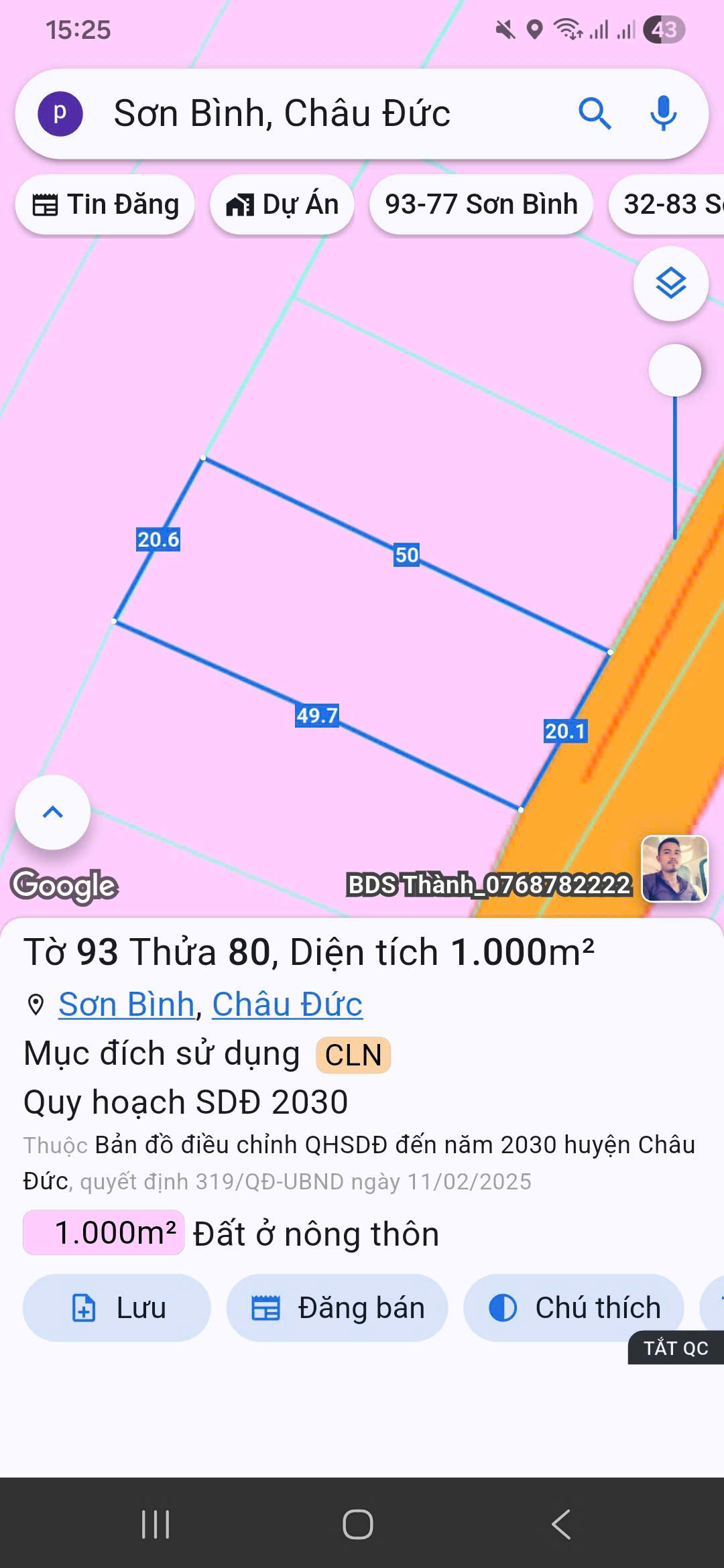 Bán đất 1000m² ngang 20m giá 1.3 tỷ Xã Xuân Sơn