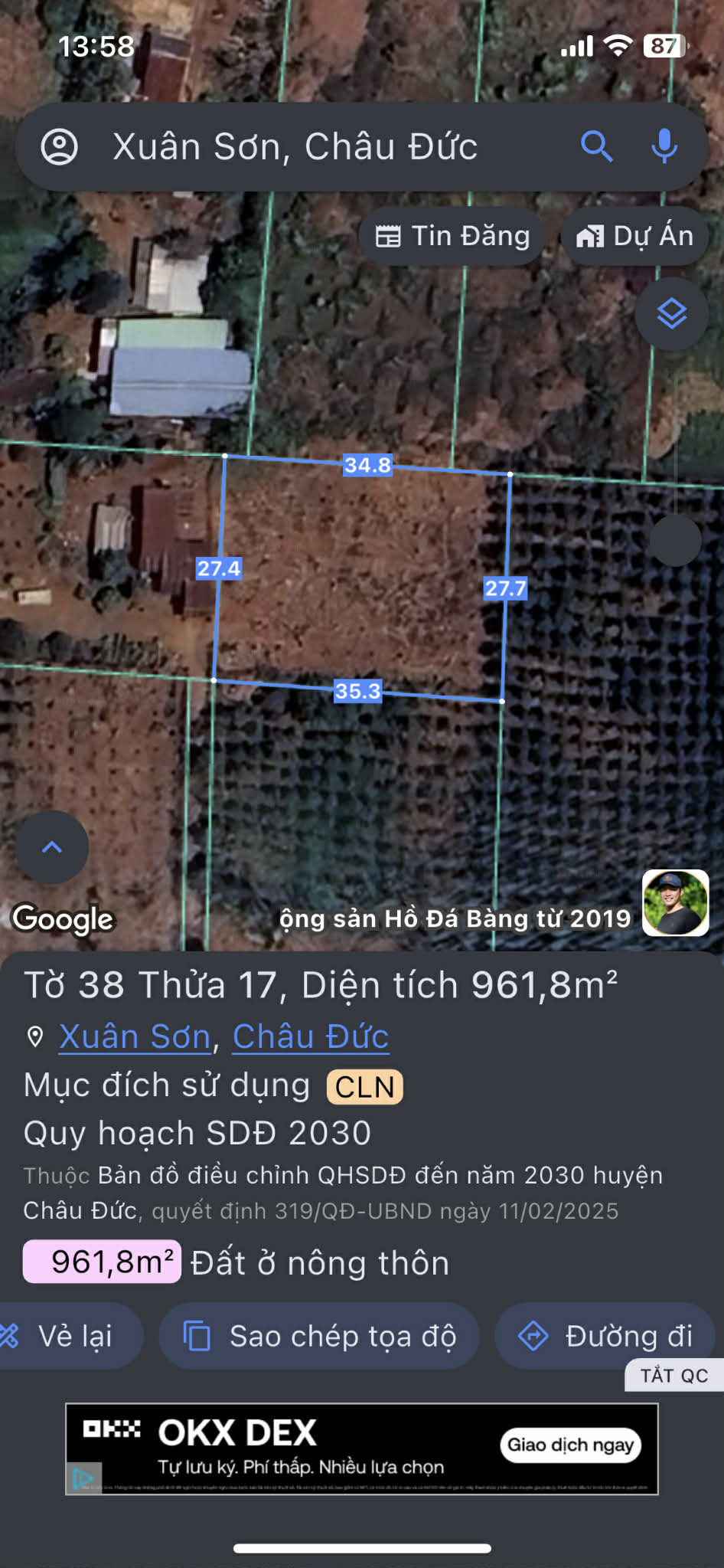 Bán đất 961m² ngang 35m giá 850 triệu Xã Xuân Sơn