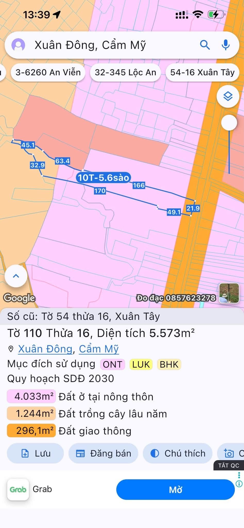Xã Xuân Tây huyện Cẩm Mỹ. S: 5.573 m2 có 300tc