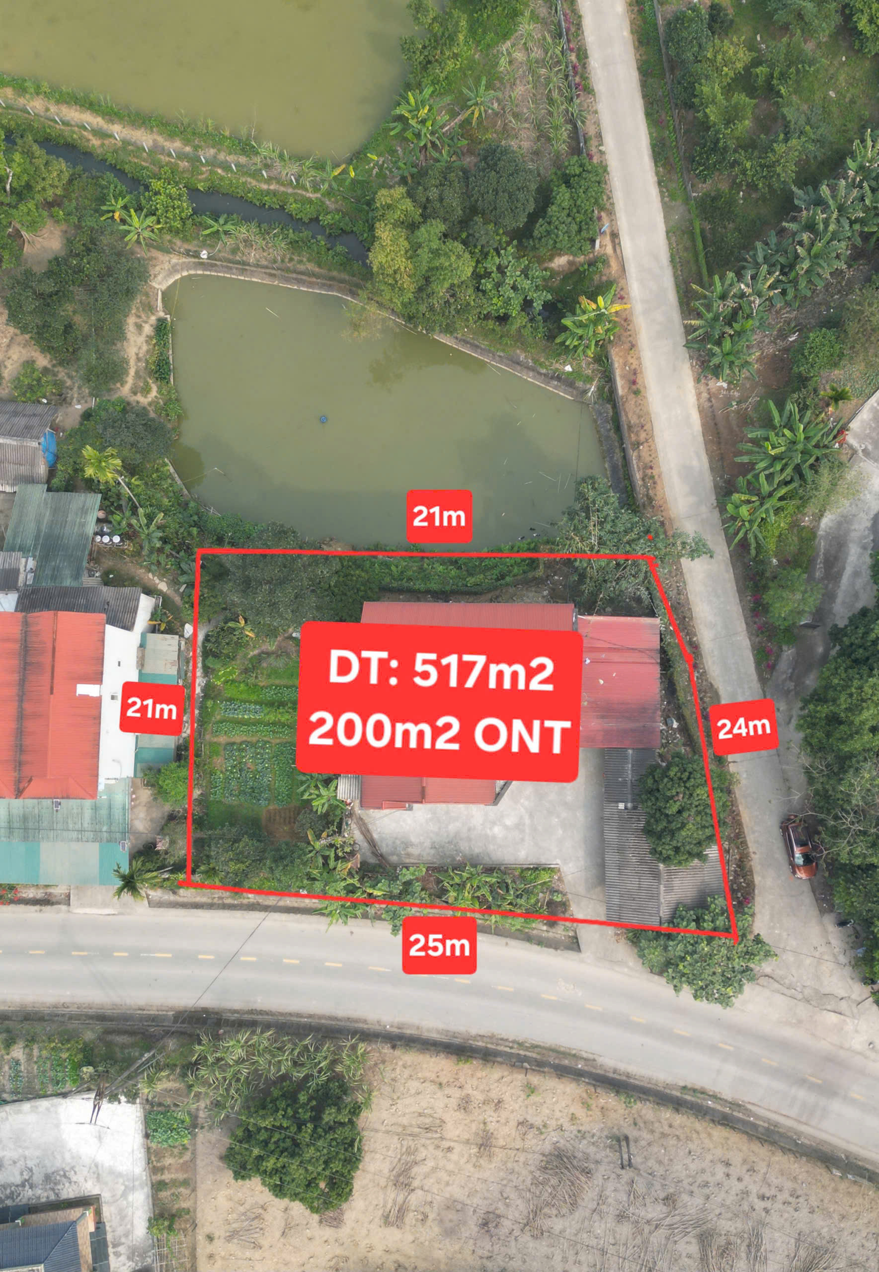Bán nhà 512.6m² có sẵn 200m² thổ cư ngang 25m giá 2.95 tỷ tại Xã Xuân Viên