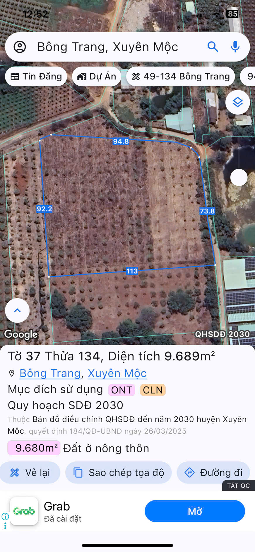 Bán đất 9688.9m² giá 16 tỷ Xã Xuyên Mộc