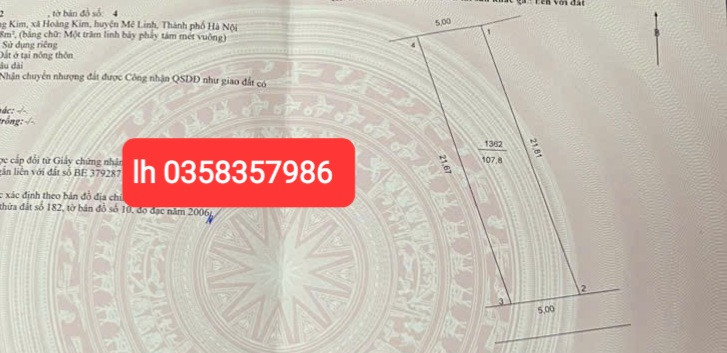Bán đất 107.8m² full thổ cư ngang 5m giá 3.82 tỷ tại Xã Yên Lãng