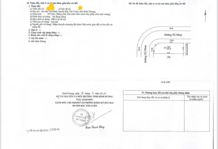 Bán đất 297m² 4.8 tỷ tại Xã Tân Bình Huyện Bắc Tân Uyên