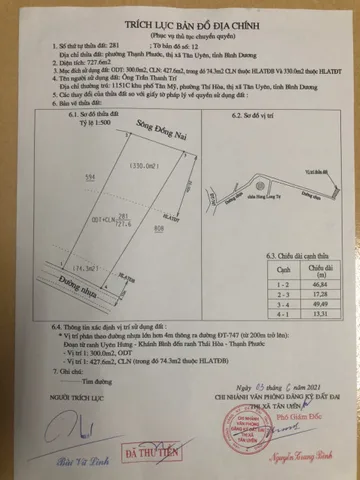 Bán Đất Thạch Phước Tân Uyên View Sông Đồng Nai 727m2 làm nhà vươn quá đẹp luôn