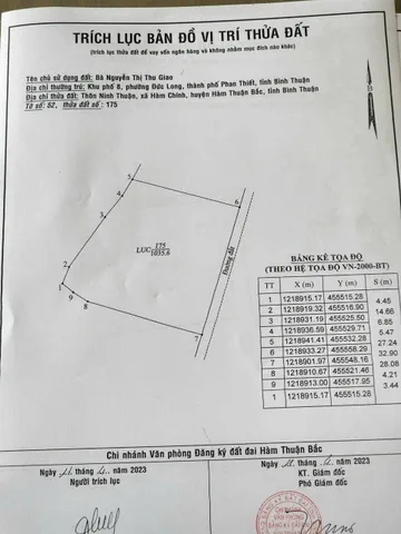 Bán đất 1035m² 165 triệu tại Xã Hàm Chính Huyện Hàm Thuận Bắc