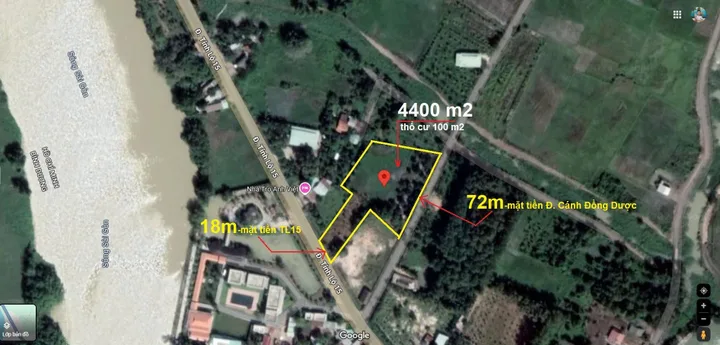 Bán đất 2 mặt tiền, MT chính TL15, Phú Mỹ Hưng, Củ Chi, 4400m2 gần Sông Sài Gòn, thích hợp nhà vườn