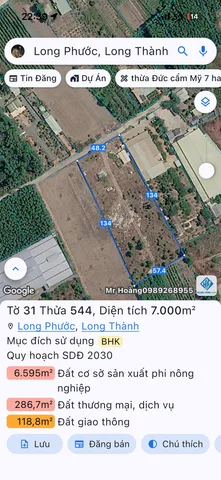 Bán đất 7000.9m² 30 tỷ tại Xã Long Phước Huyện Long Thành