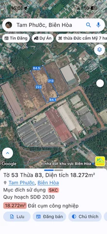 Bán đất 18299.2m² 73 tỷ tại Phường Tam Phước Thành phố Biên Hòa
