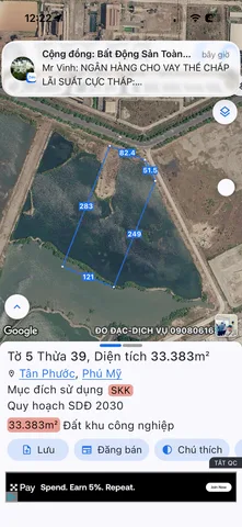 Bán đất 39973m² 134.9 tỷ tại Xã Tân Phước Thị xã Phú Mỹ