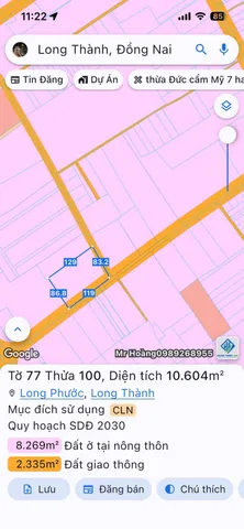 Bán đất 10604.5m² 60 tỷ tại Xã Long Phước Huyện Long Thành