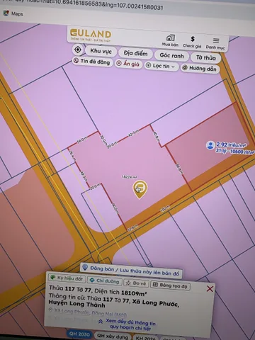 Bán đất 25000m² 137.5 tỷ tại Xã Long Phước Huyện Long Thành
