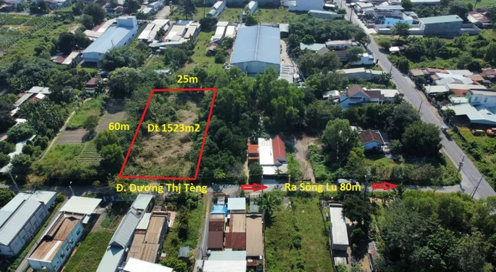 Bán đất xã Hòa Phú Củ Chi, mặt tiền đường Dương Thị Tèn, 1523m, 25x60m sổ riêng, 10 tỷ