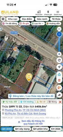 Bán đất 6400m² 28.8 tỷ tại Xã Phú An Thị xã Bến Cát