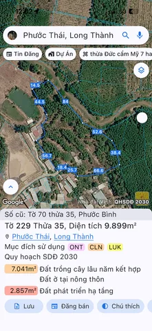 Bán đất 9898.6m² 20 tỷ tại Xã Phước Bình Huyện Long Thành