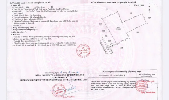 Đất skc sẵn tại phú giáo bình dương Tổng diện tích 1ha 7 Phú Giáo. Có 10.000skc đóng tiền 1 lần 30 năm. MT nhựa. Cách DT chỉ 400m.  Có giấy phép xây dựng. Khách mua chỉ việc vào dựng xưởng hoạt động.