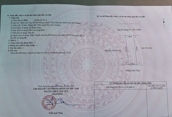 Bán lô đất tại hoa động Thủy Nguyên dt 55 ngang 4 giá chỉ 1tỷ 5xx lh ngay 0382341632 em Liên